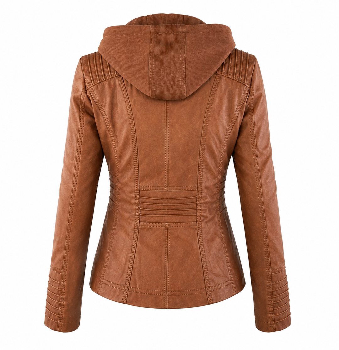 Women’s Hooded Biker Zip Up Jacket