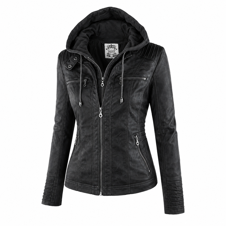 Women’s Hooded Biker Zip Up Jacket