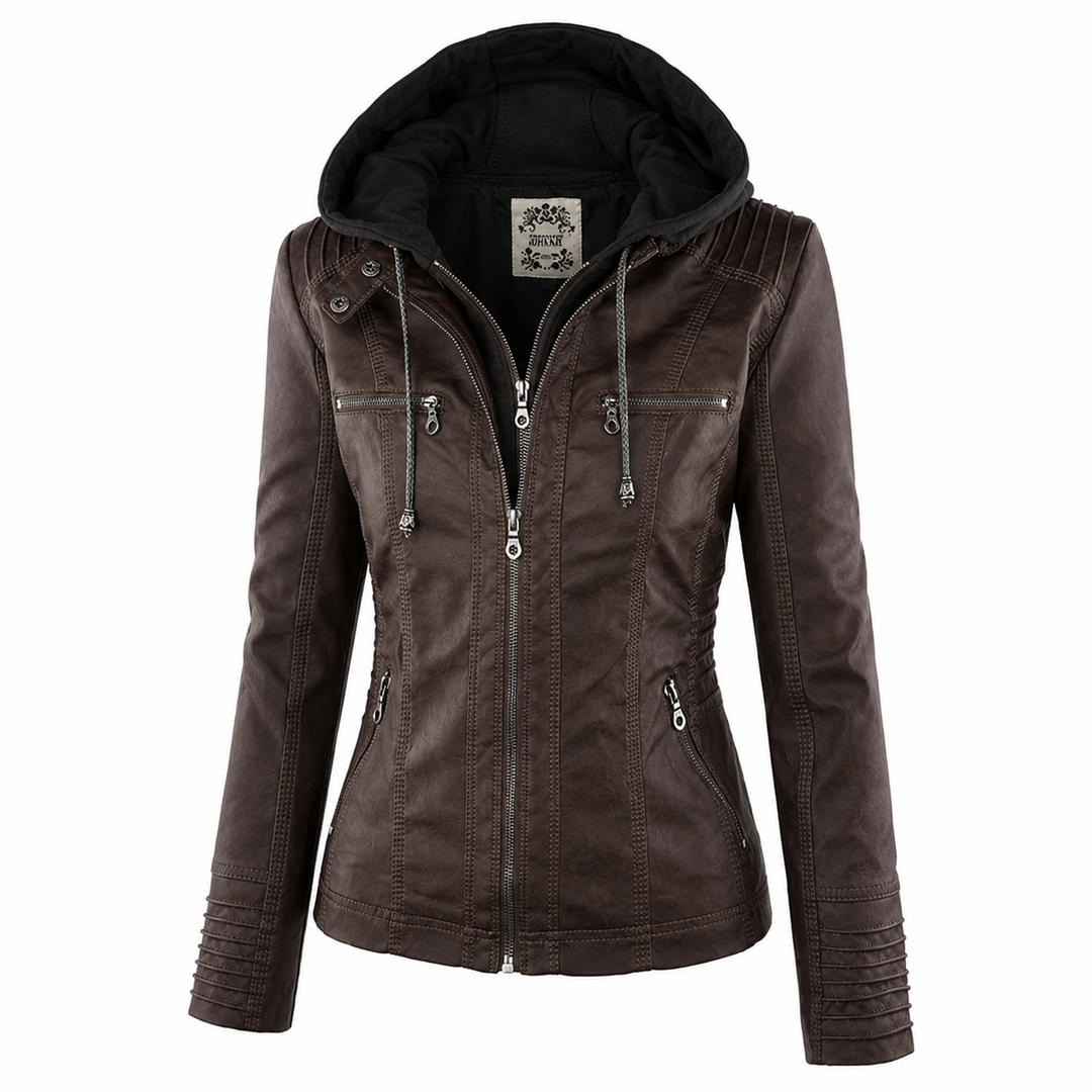 Women’s Hooded Biker Zip Up Jacket