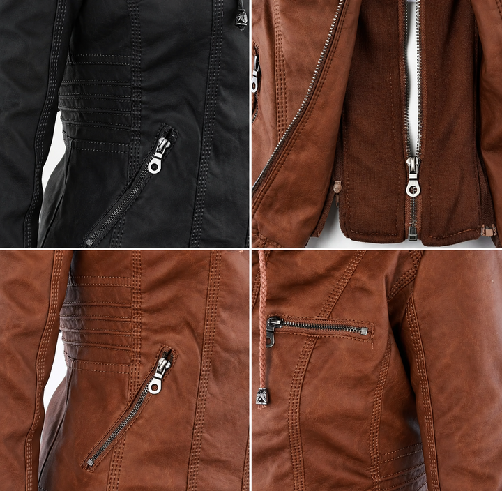 Women’s Hooded Biker Zip Up Jacket