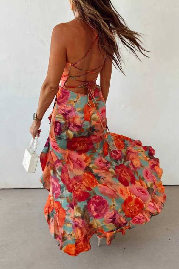 Women’s Floral Backless Maxi Dress