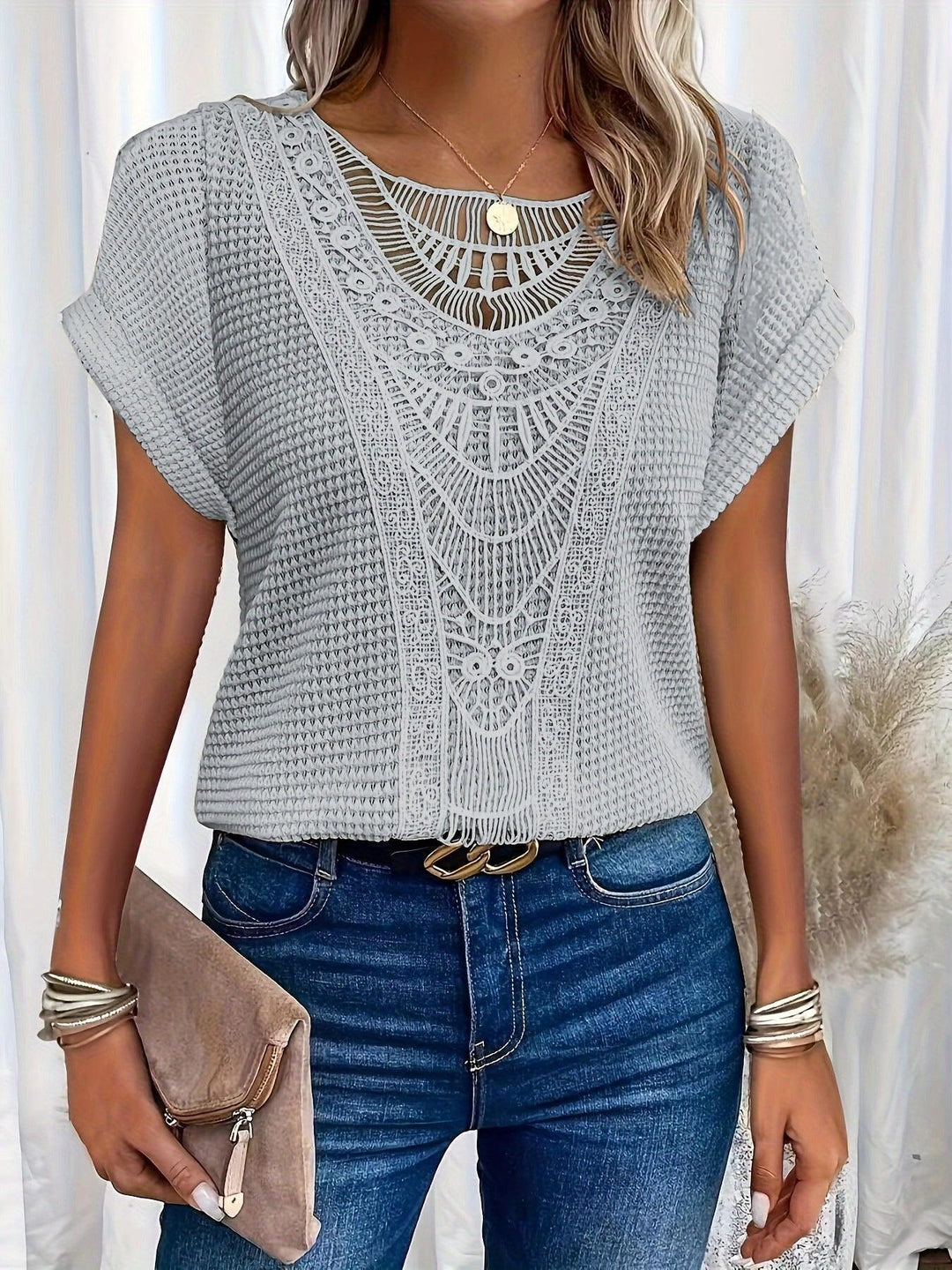 Women’s Embroidered Ruffle V Neck Top