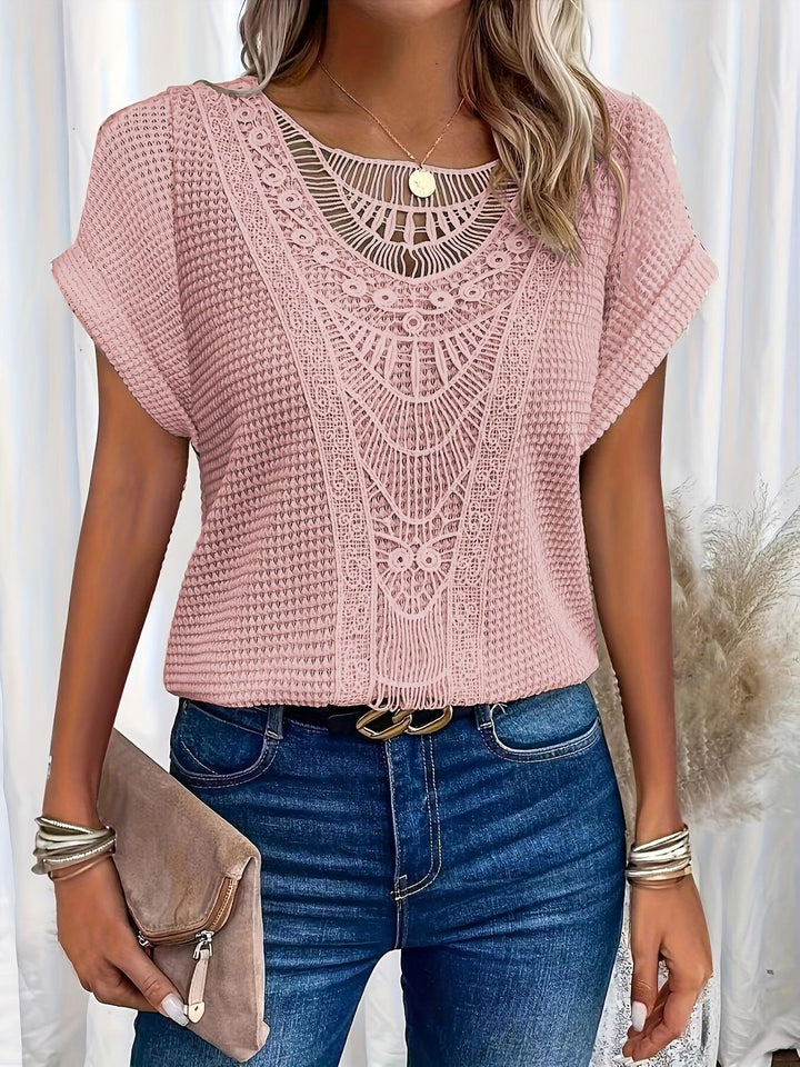 Women’s Embroidered Ruffle V Neck Top