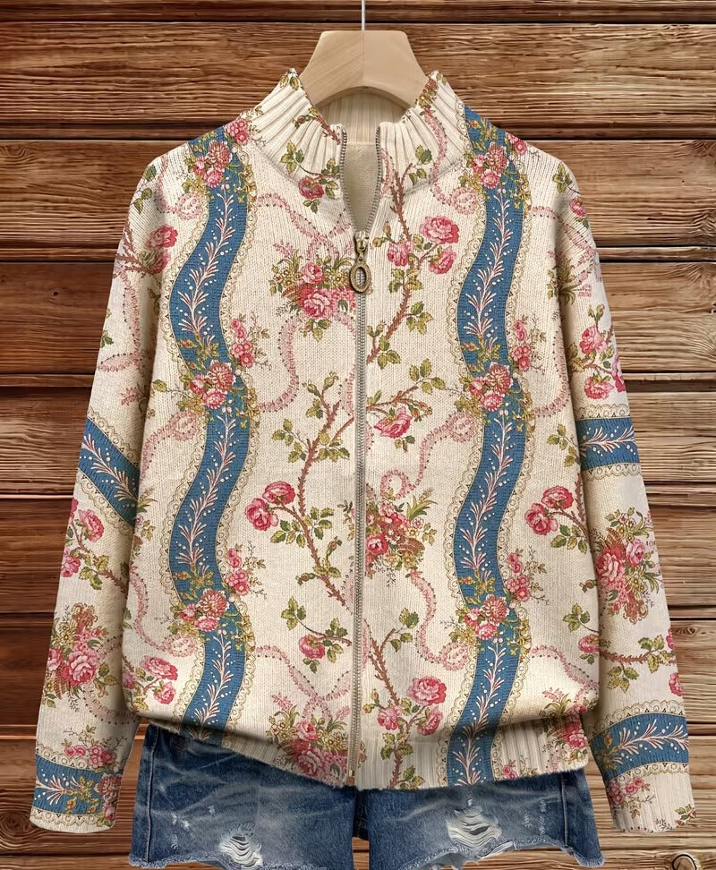 Women’s Paisley Print Zip Up Cardigan