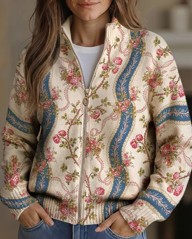 Women's Paisley Print Zip Up Cardigan