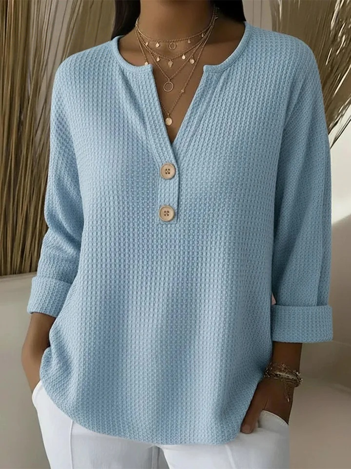 Women's Button Front Long Sleeve Henley Top