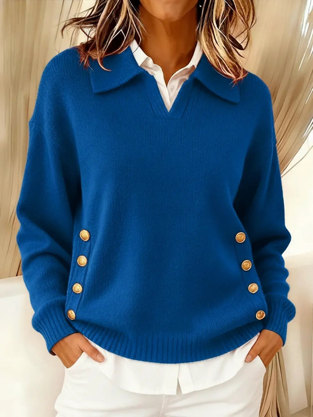 Women's Collared V-Neck Pullover Sweater