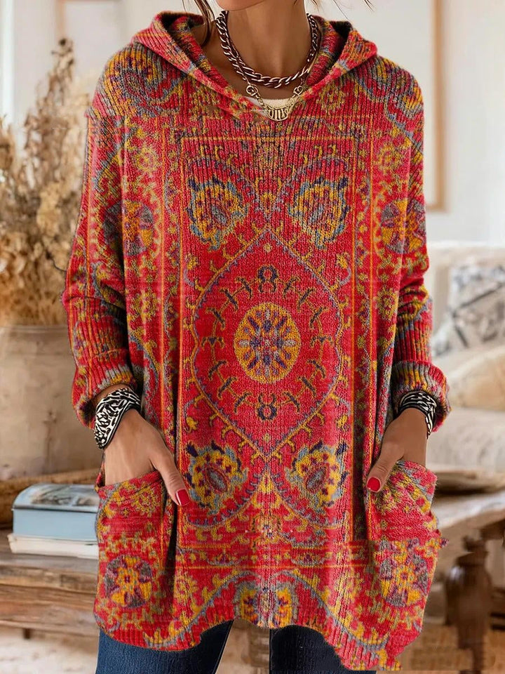 Women’s Boho Print Hooded Longline Tunic