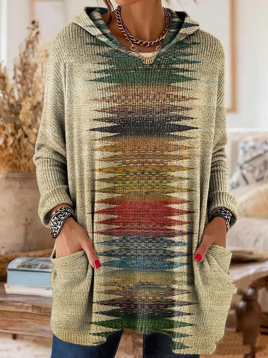 Women’s Boho Print Hooded Longline Tunic