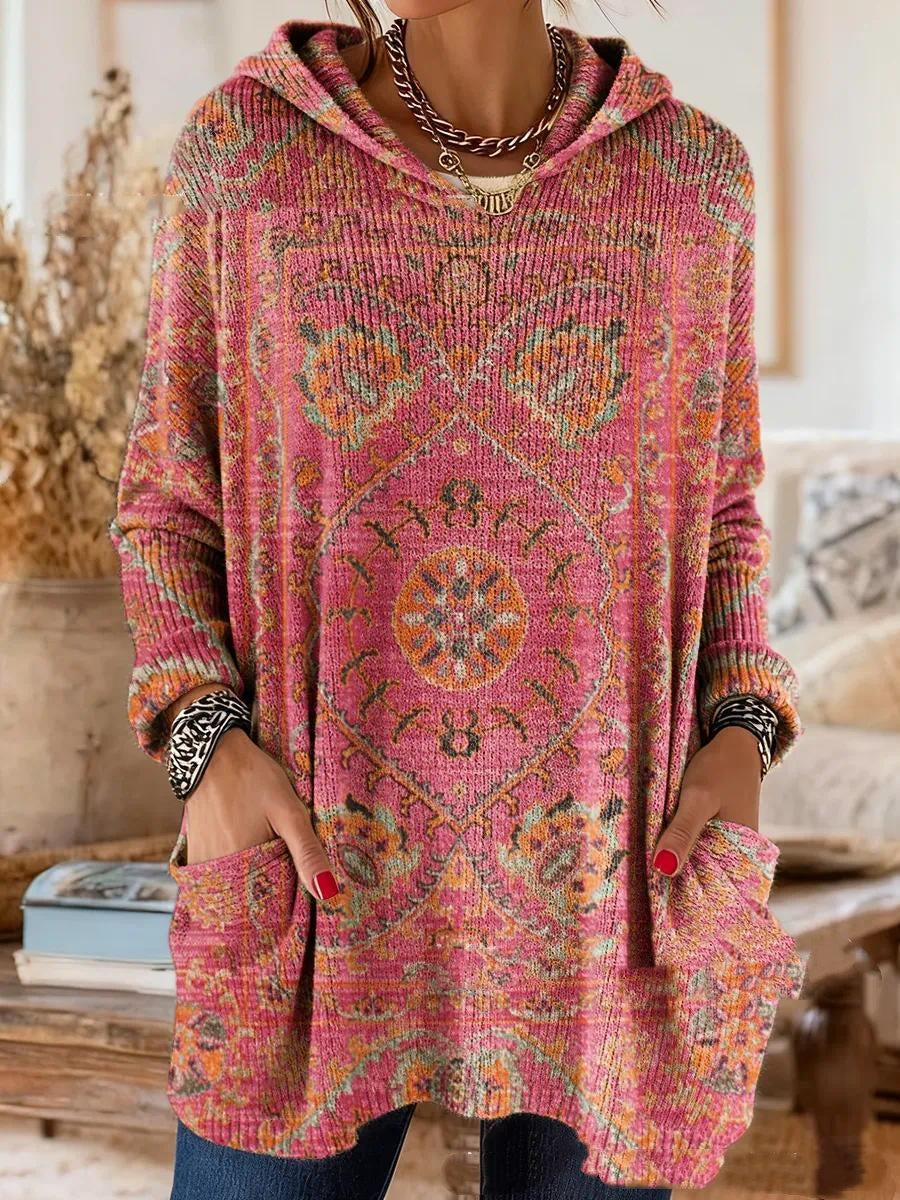 Women’s Boho Print Hooded Longline Tunic