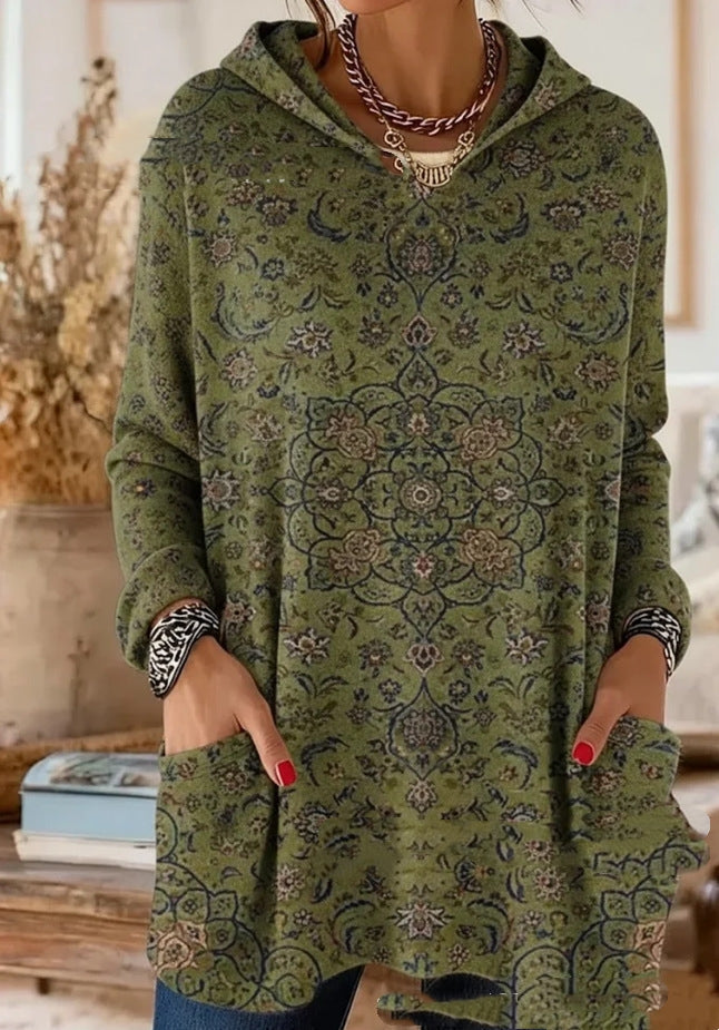 Women’s Boho Print Hooded Longline Tunic