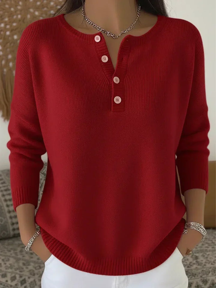 Women's Button Placket Henley Knit Sweater