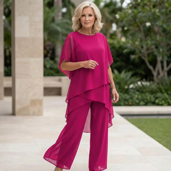 Women’s Draped Top And Palazzo Pants Two-Piece Set