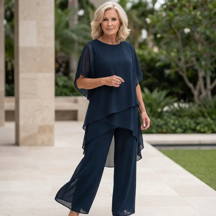 Women’s Draped Top And Palazzo Pants Two-Piece Set