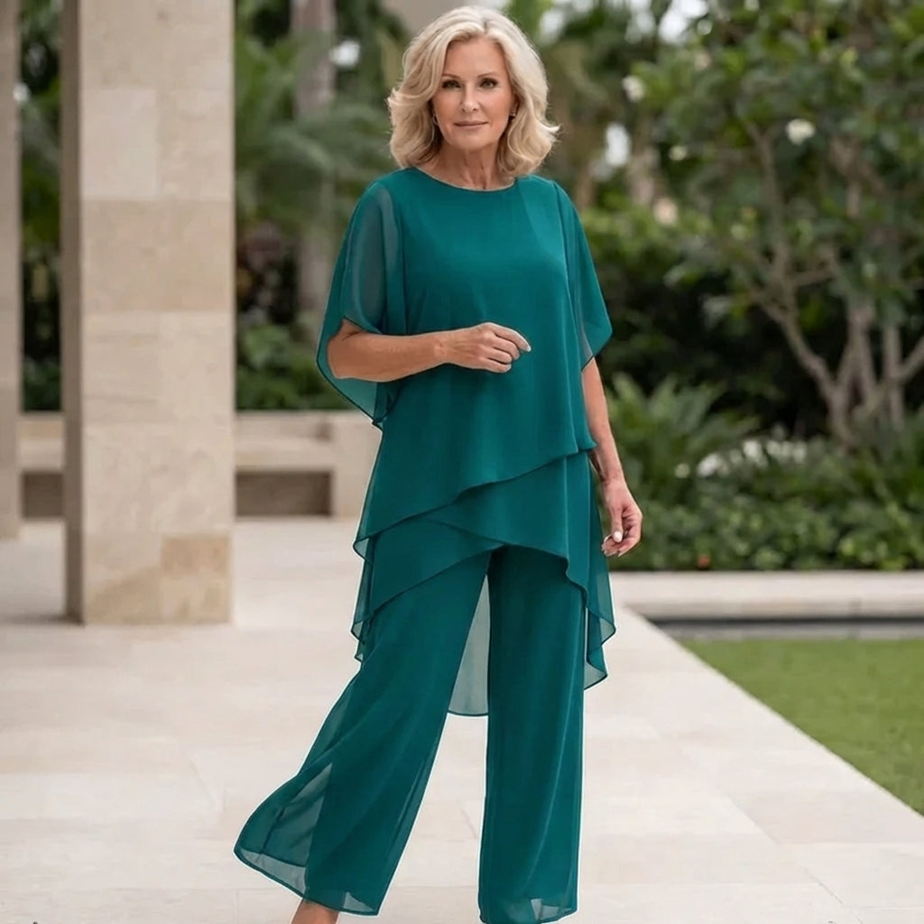 Women’s Draped Top And Palazzo Pants Two-Piece Set