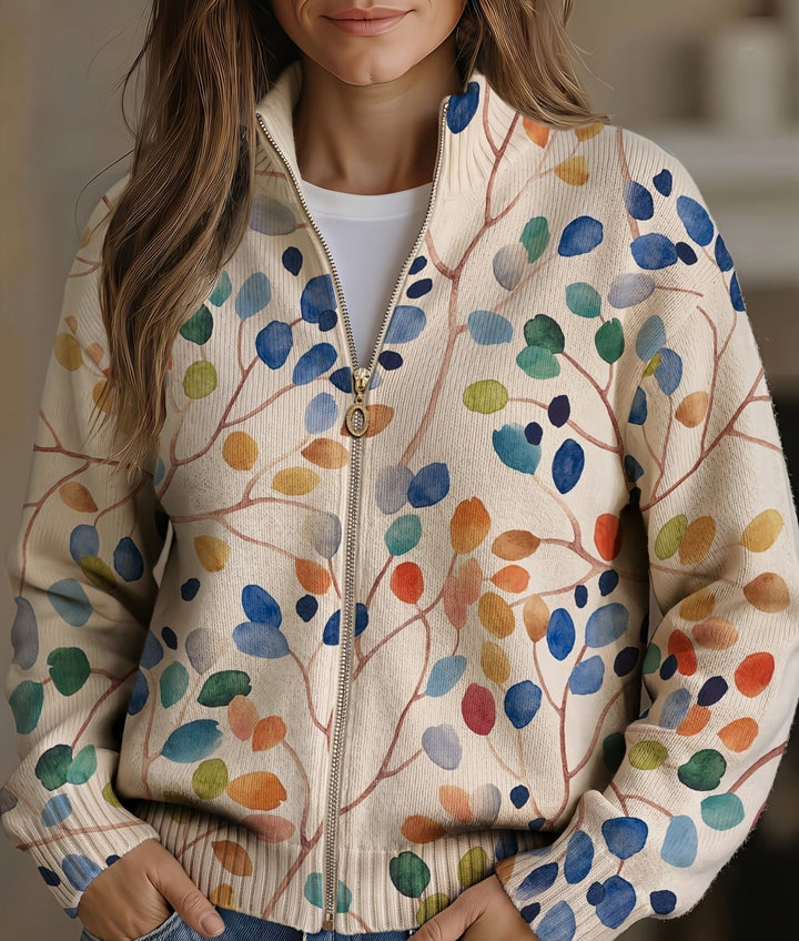 Women’s Botanical Leaf Print Zip Up Cardigan