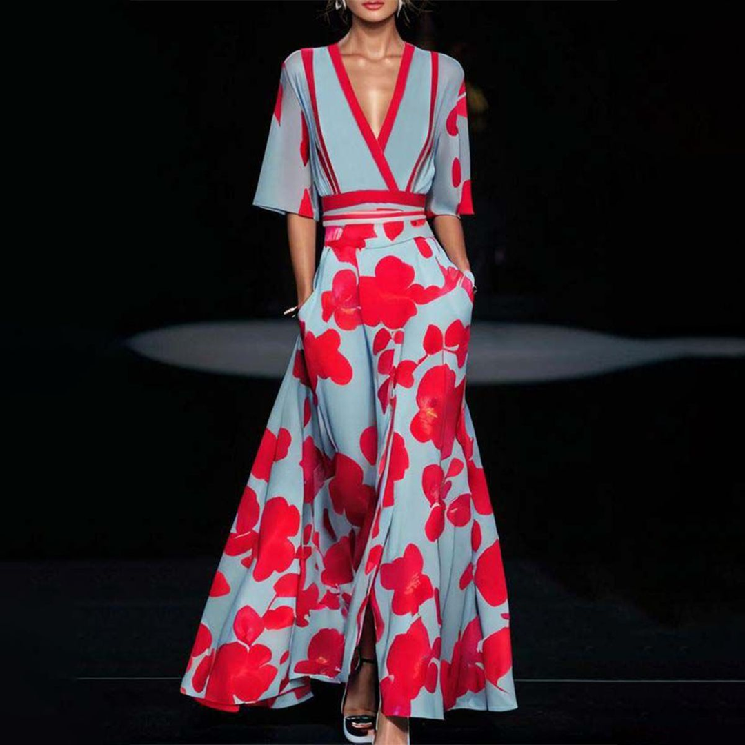 Women’s Elegant Floral Print Midi Dress