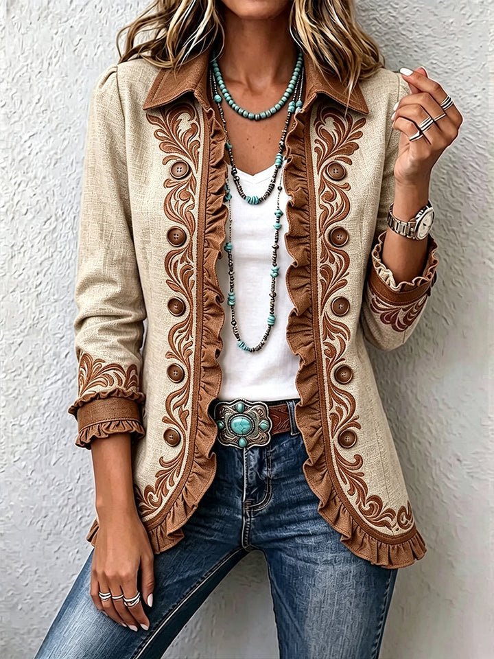 Women’s Vintage Boho Floral Ruffled Jacket