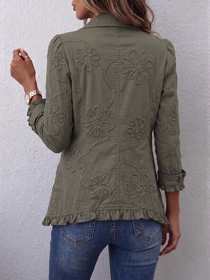 Women’s Boho Floral Utility Ruffle Trim Jacket