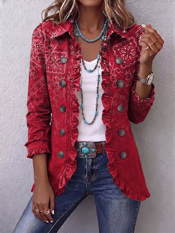 Women’s Boho Paisley Ombre Ruffled Jacket
