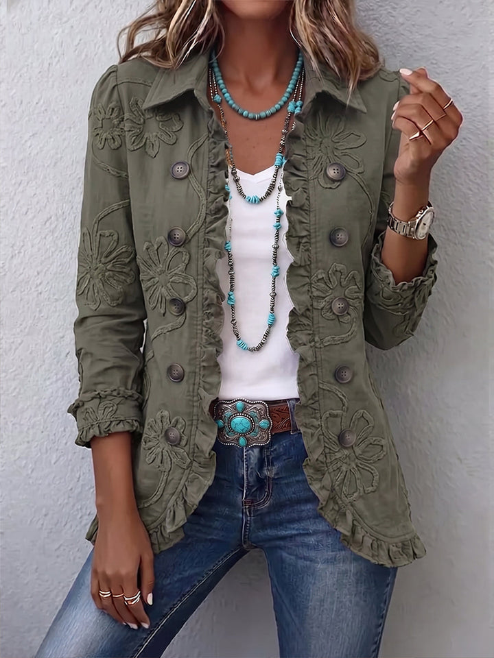 Women’s Boho Floral Utility Ruffle Trim Jacket