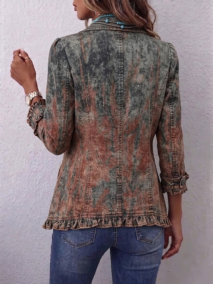 Women’s Vintage Gradient Print Ruffle Jacket