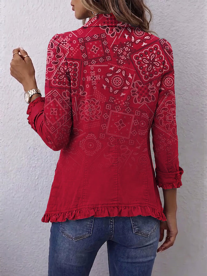 Women’s Boho Paisley Ombre Ruffled Jacket