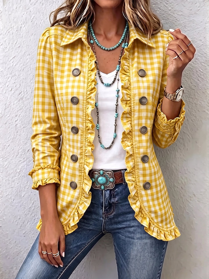 Women’s Gingham Ruffle Button Down Jacket