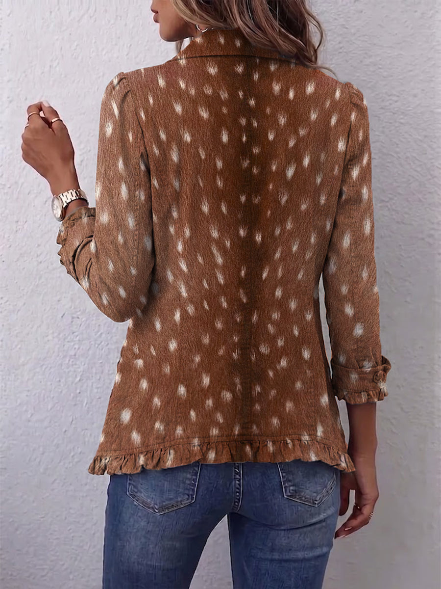 Women’s Boho Animal Print Ruffled Jacket