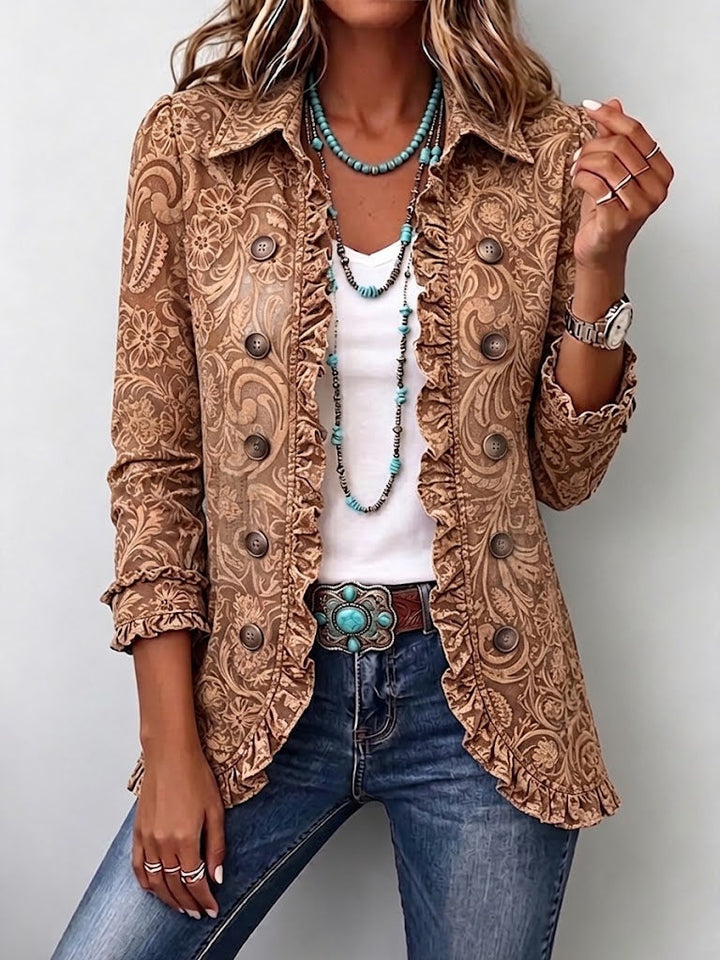 Women’s Boho Floral Print Ruffled Jacket