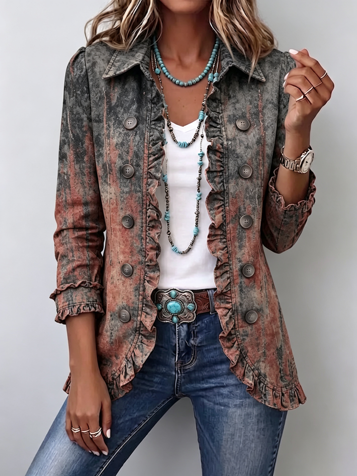 Women’s Vintage Gradient Print Ruffle Jacket