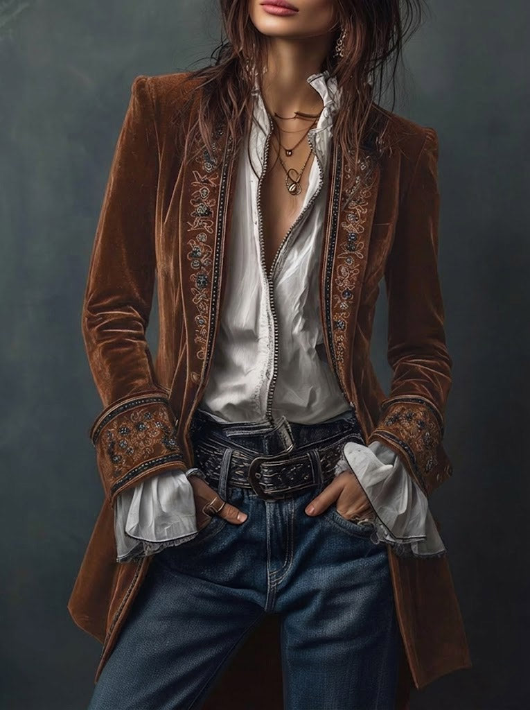 Women’s Longline Vintage Embroidered Jacket