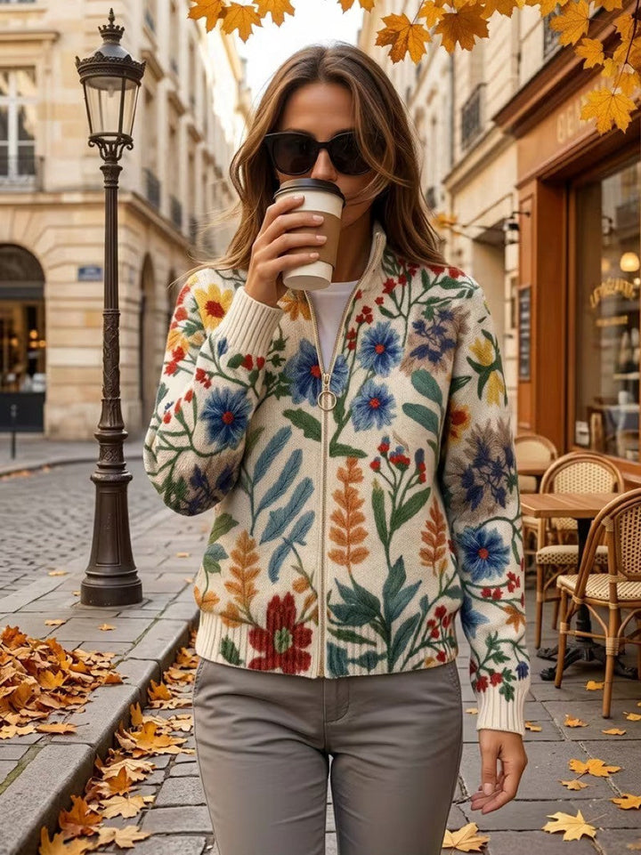 Women’s Floral Print Zip Up Knit Cardigan