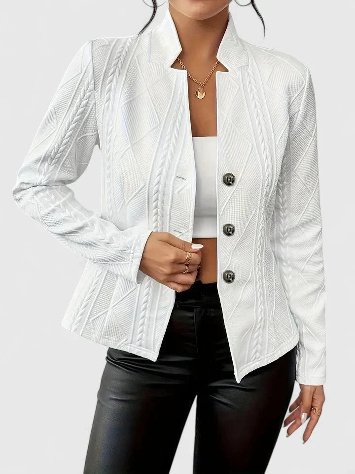 Women’s Textured Knit Stand Collar Button Front Jacket