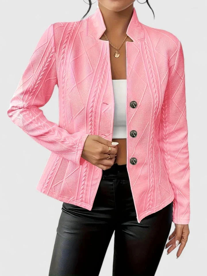 Women’s Textured Knit Stand Collar Button Front Jacket