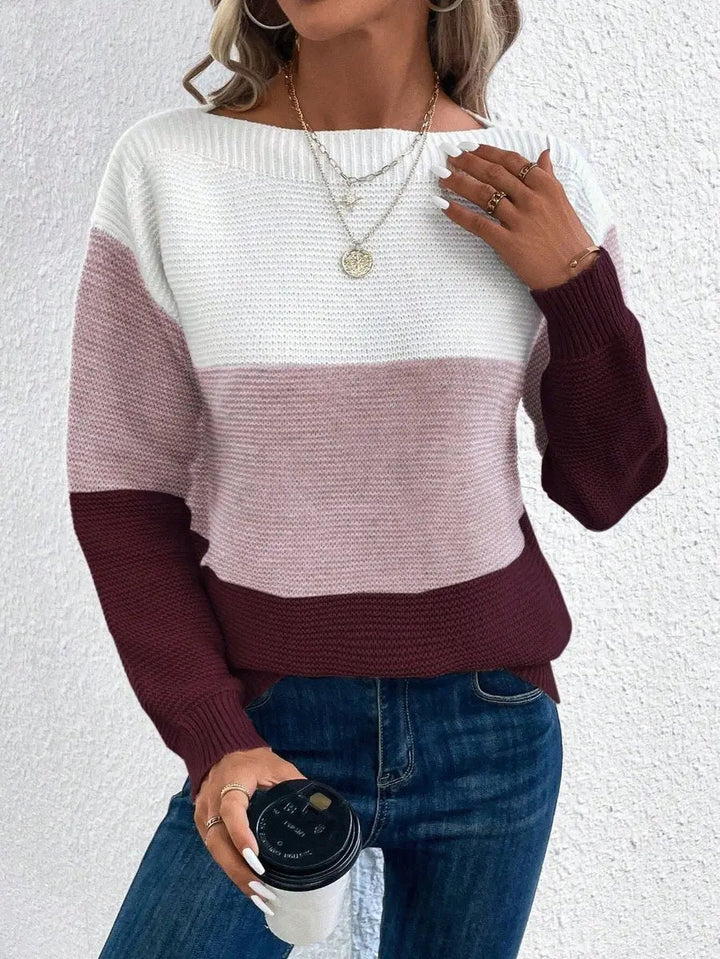 Women’s Colour Block Relaxed Fit Long Sleeve Knit Sweater